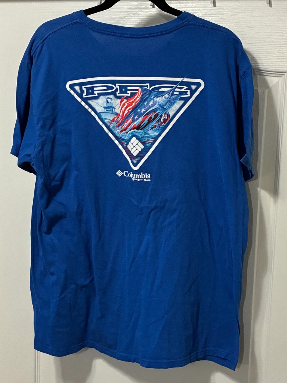 Columbia Triangle PFG Royal Blue Performance American Fishing Design Adult XLTee